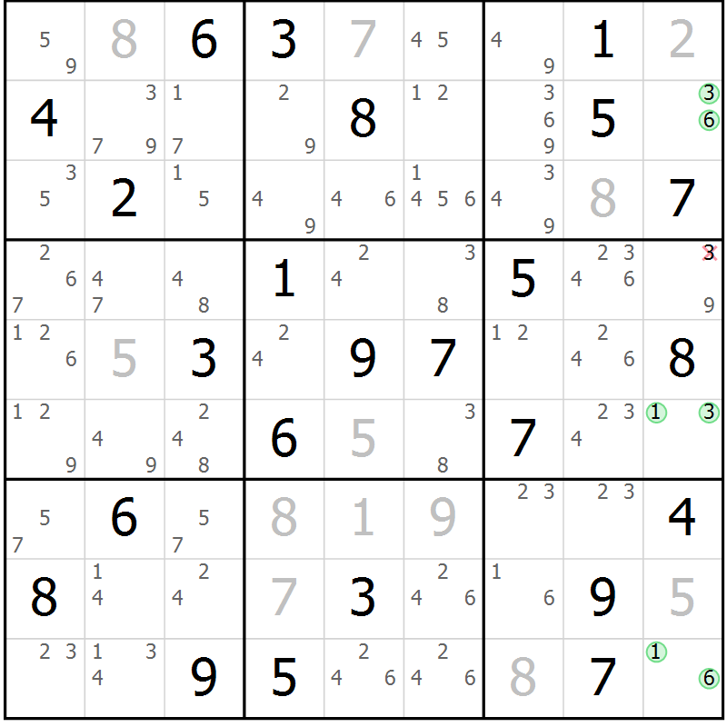 Position des candidats pour la solution de la Gr 59 page 62 du magazine de sudoku Maestro n° 099