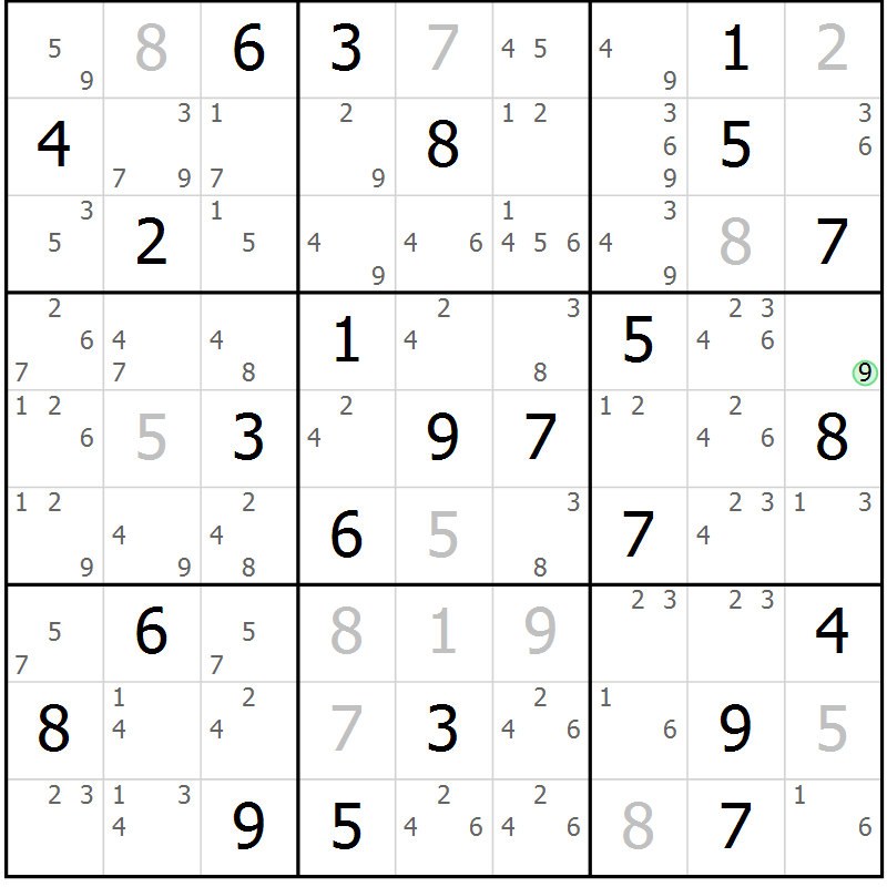 Position des candidats pour la solution de la Gr 59 page 62 du magazine de sudoku Maestro n° 099