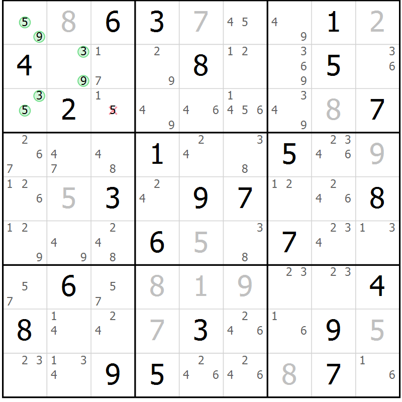 Position des candidats pour la solution de la Gr 59 page 62 du magazine de sudoku Maestro n° 099