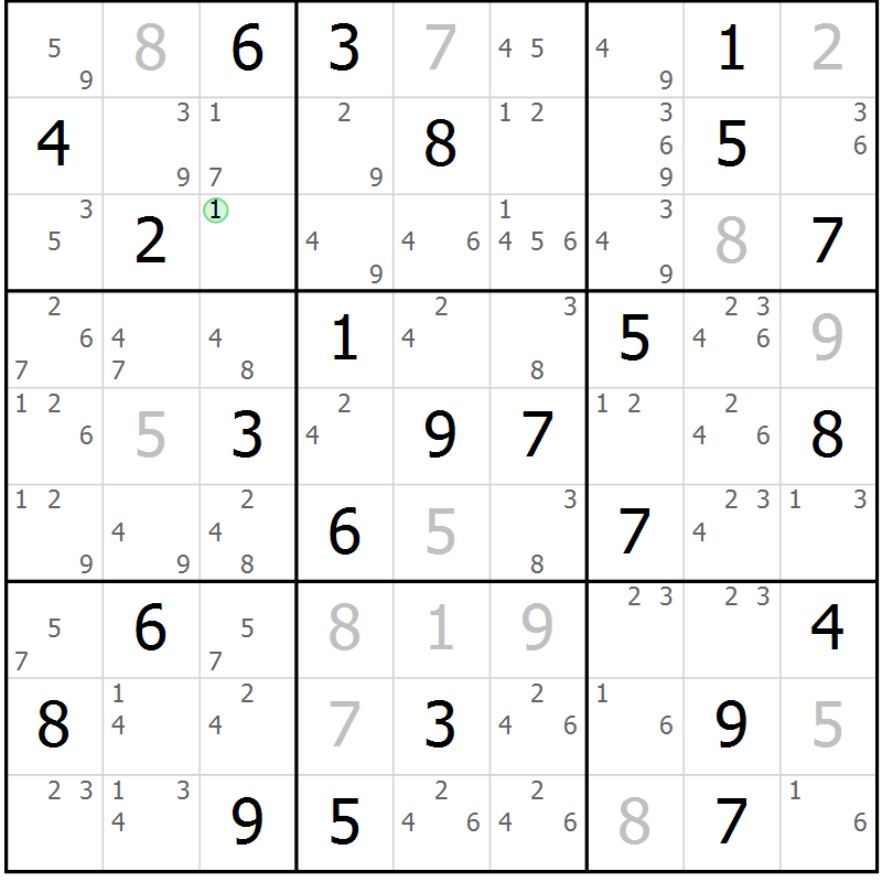 Position des candidats pour la solution de la Gr 59 page 62 du magazine de sudoku Maestro n° 099