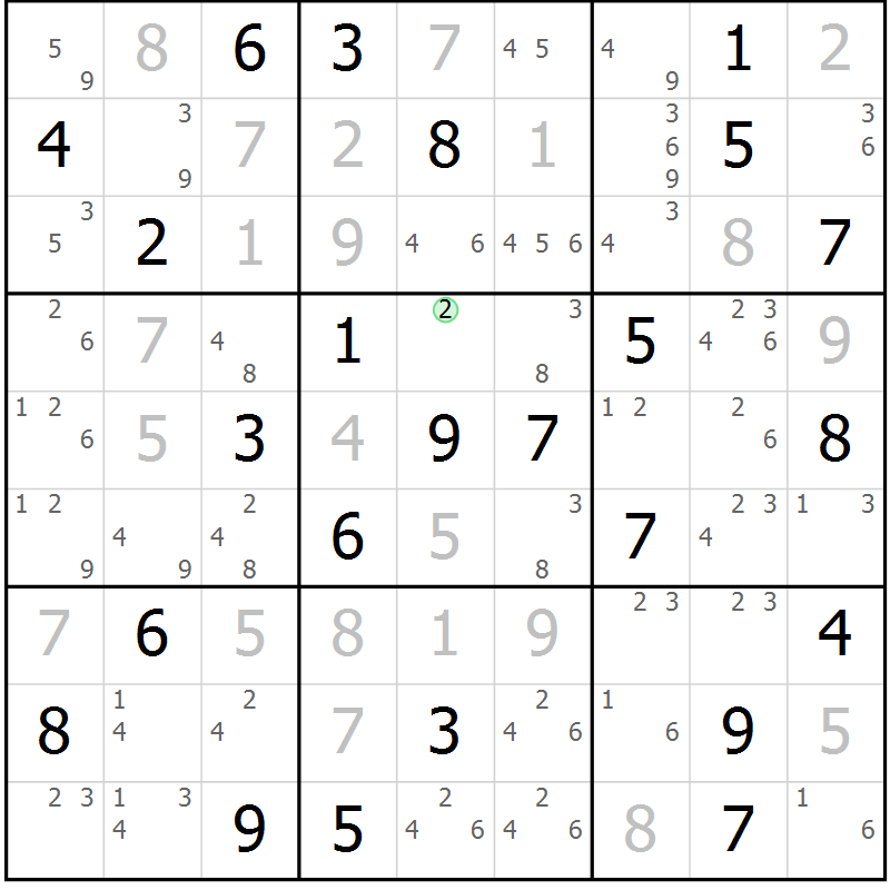Position des candidats pour la solution de la Gr 59 page 62 du magazine de sudoku Maestro n° 099