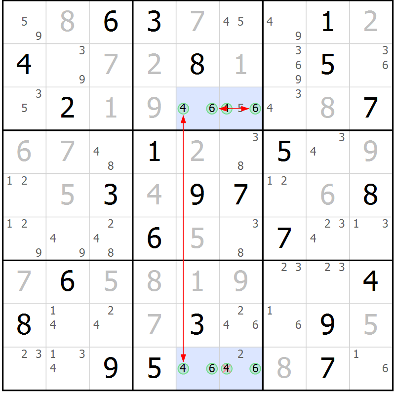 Position des candidats pour la solution de la Gr 59 page 62 du magazine de sudoku Maestro n° 099