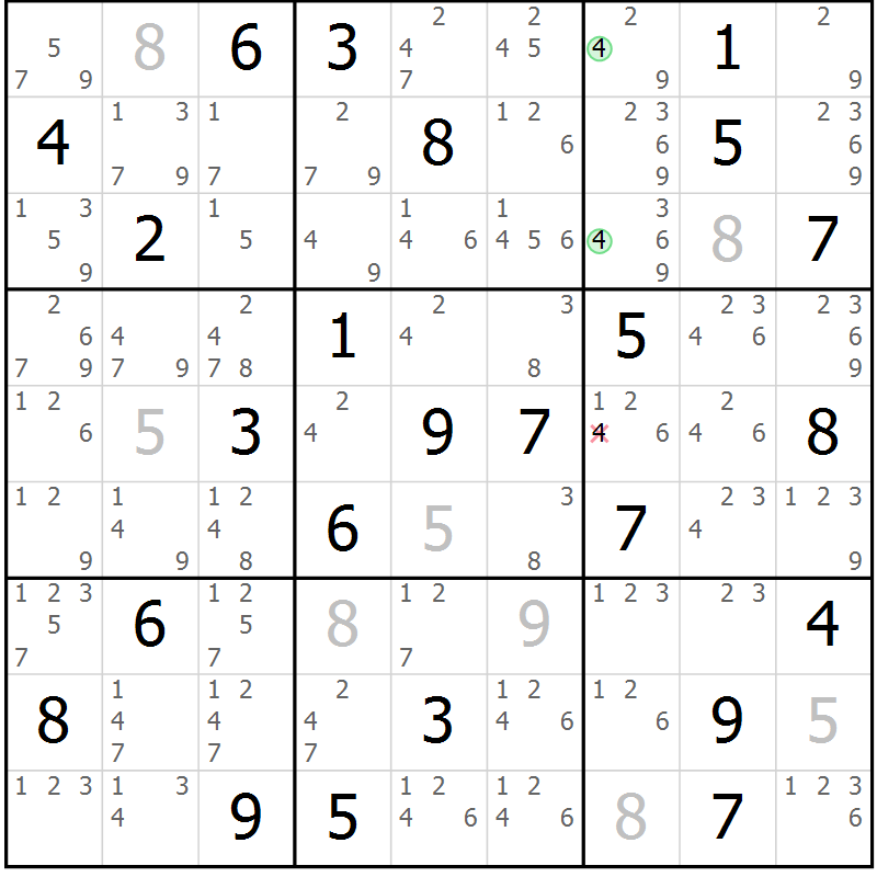 Position des candidats pour la solution de la Gr 59 page 62 du magazine de sudoku Maestro n° 099
