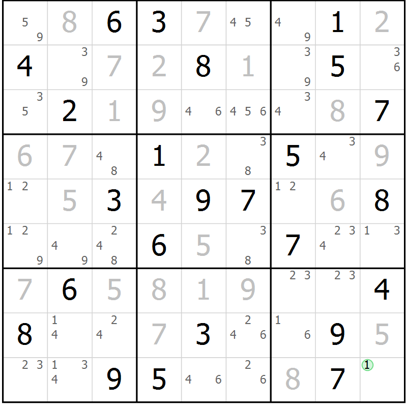 Position des candidats pour la solution de la Gr 59 page 62 du magazine de sudoku Maestro n° 099