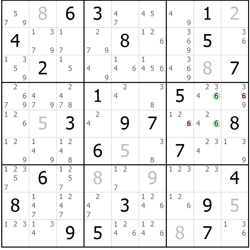 Position des candidats pour la solution de la Gr 59 page 62 du magazine de sudoku Maestro n° 099