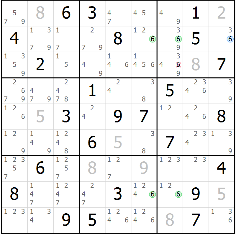 Position des candidats pour la solution de la Gr 59 page 62 du magazine de sudoku Maestro n° 099