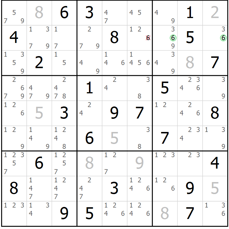 Position des candidats pour la solution de la Gr 59 page 62 du magazine de sudoku Maestro n° 099