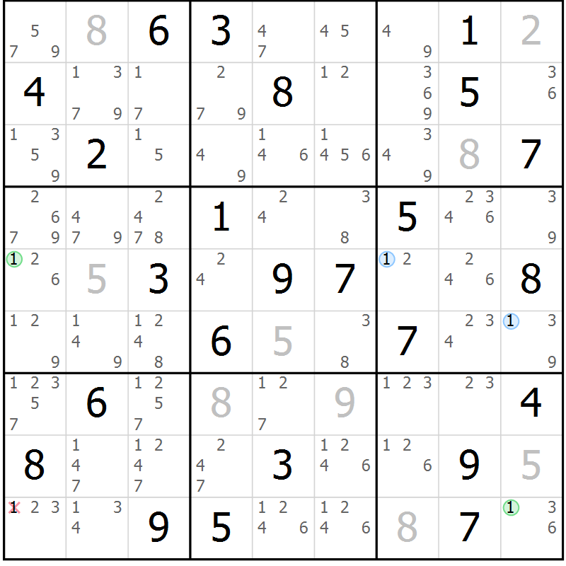 Position des candidats pour la solution de la Gr 59 page 62 du magazine de sudoku Maestro n° 099