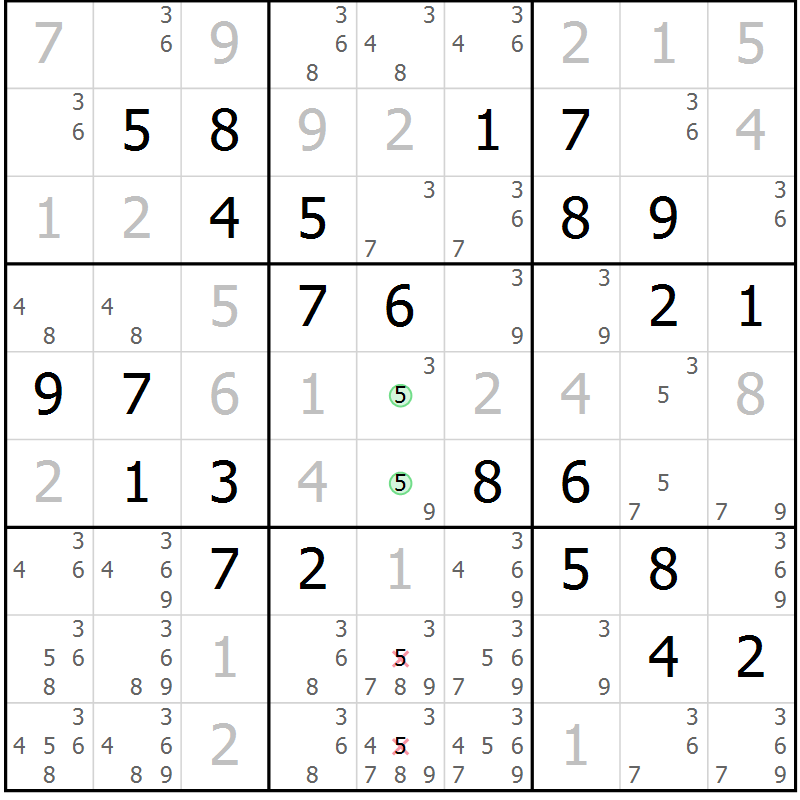 Position des candidats pour la solution de la Gr 6 page 9 du magazine de sudoku Maestro n° 099