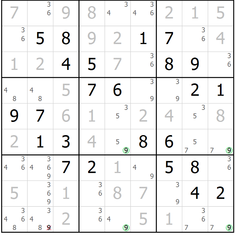 Position des candidats pour la solution de la Gr 6 page 9 du magazine de sudoku Maestro n° 099