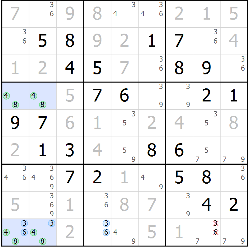Position des candidats pour la solution de la Gr 6 page 9 du magazine de sudoku Maestro n° 099