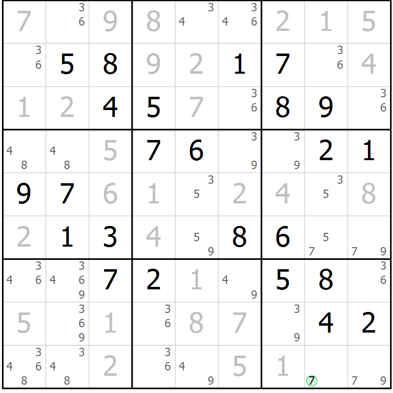Position des candidats pour la solution de la Gr 6 page 9 du magazine de sudoku Maestro n° 099