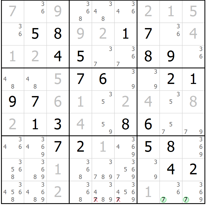 Position des candidats pour la solution de la Gr 6 page 9 du magazine de sudoku Maestro n° 099