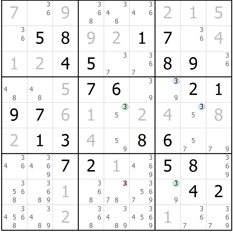 Position des candidats pour la solution de la Gr 6 page 9 du magazine de sudoku Maestro n° 099