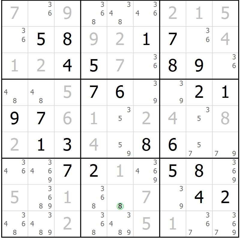 Position des candidats pour la solution de la Gr 6 page 9 du magazine de sudoku Maestro n° 099