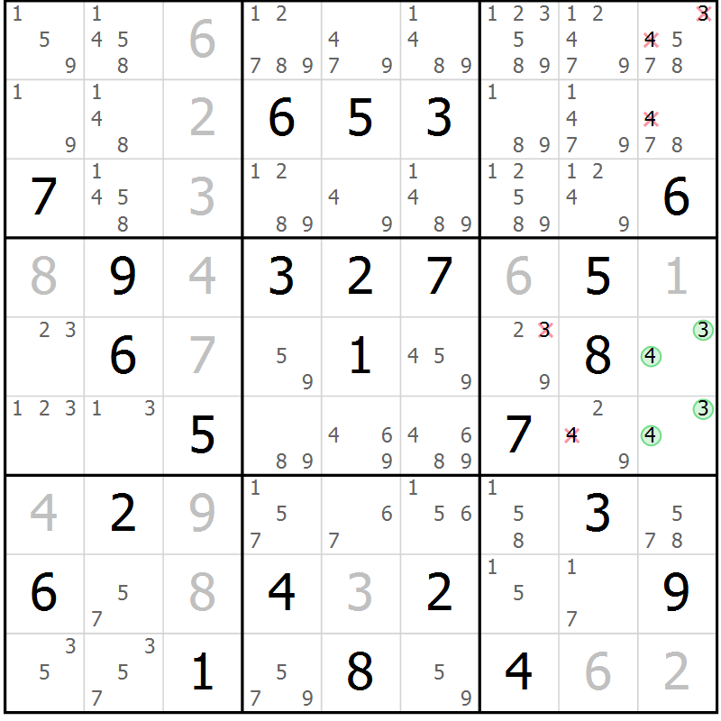 Position des candidats pour la solution de la Gr 60 page 63 du magazine de sudoku Maestro n° 099