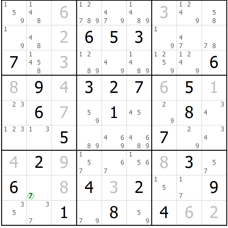 Position des candidats pour la solution de la Gr 60 page 63 du magazine de sudoku Maestro n° 099