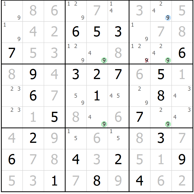 Position des candidats pour la solution de la Gr 60 page 63 du magazine de sudoku Maestro n° 099