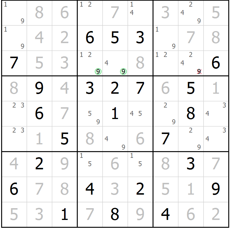 Position des candidats pour la solution de la Gr 60 page 63 du magazine de sudoku Maestro n° 099