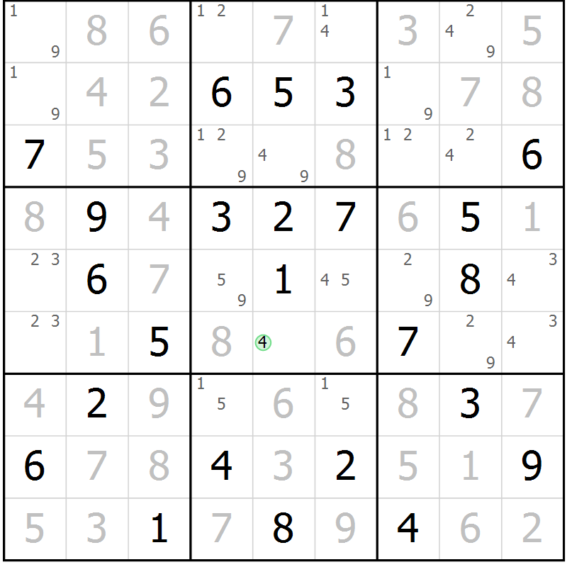 Position des candidats pour la solution de la Gr 60 page 63 du magazine de sudoku Maestro n° 099