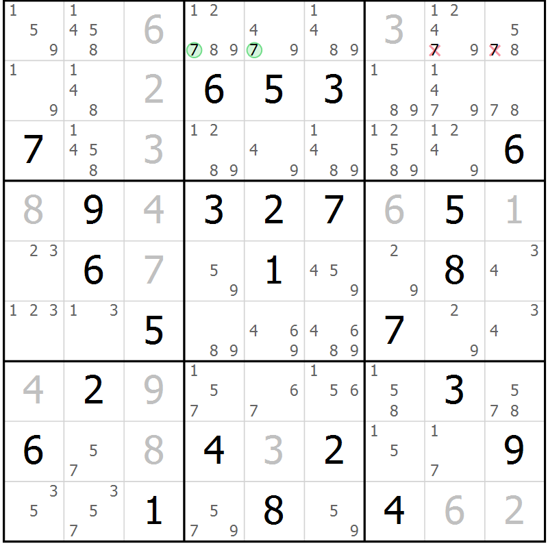 Position des candidats pour la solution de la Gr 60 page 63 du magazine de sudoku Maestro n° 099