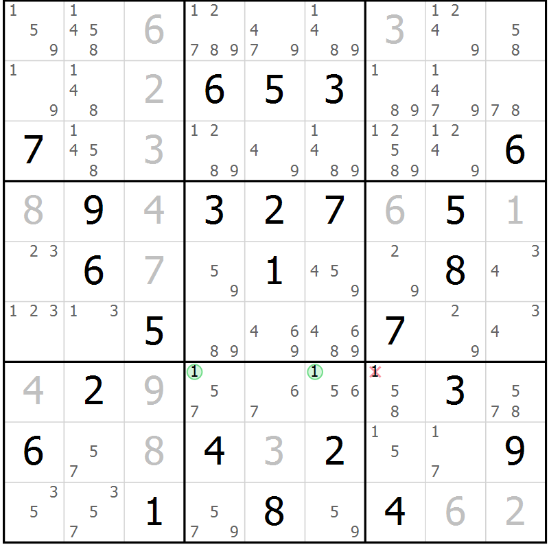 Position des candidats pour la solution de la Gr 60 page 63 du magazine de sudoku Maestro n° 099