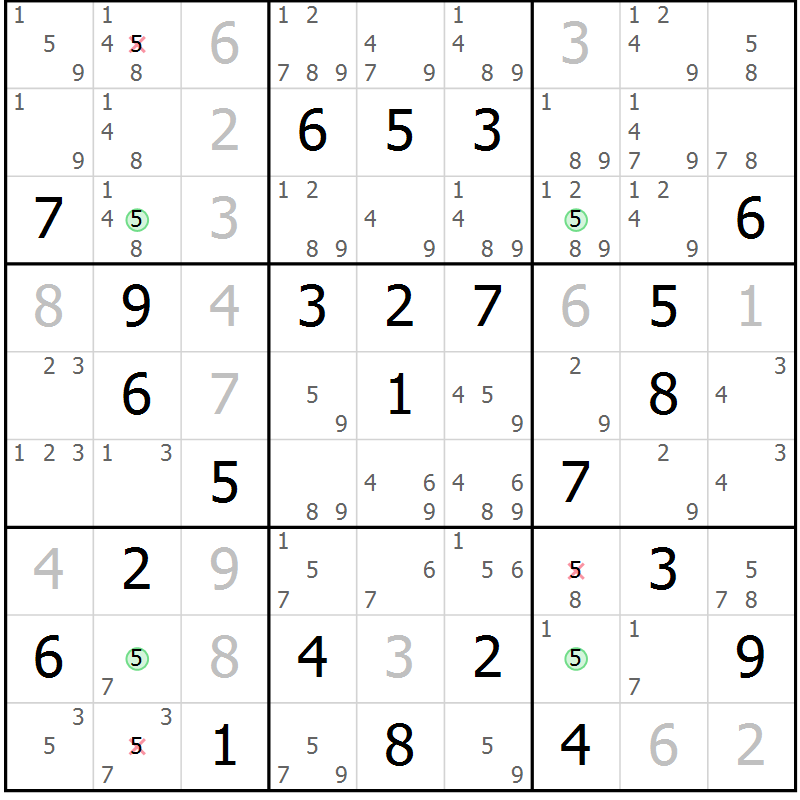 Position des candidats pour la solution de la Gr 60 page 63 du magazine de sudoku Maestro n° 099