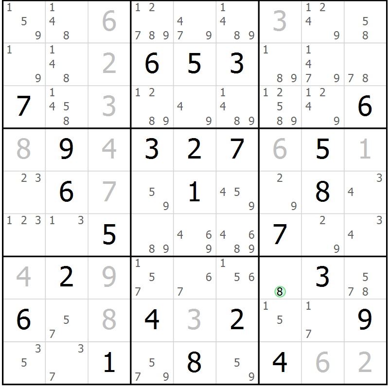 Position des candidats pour la solution de la Gr 60 page 63 du magazine de sudoku Maestro n° 099