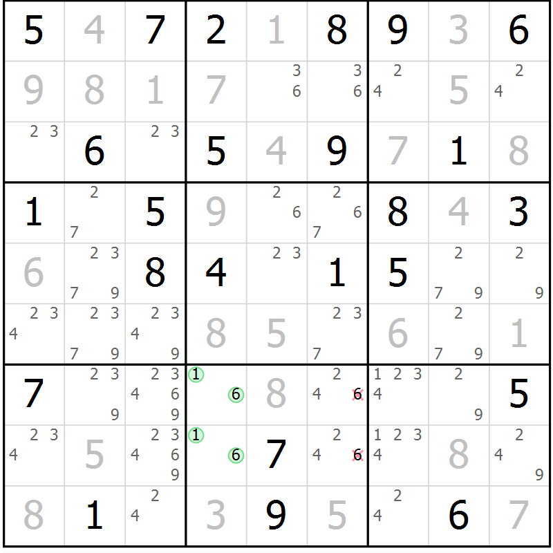 Position des candidats pour la solution de la Gr 61 page 64 du magazine de sudoku Maestro n° 099