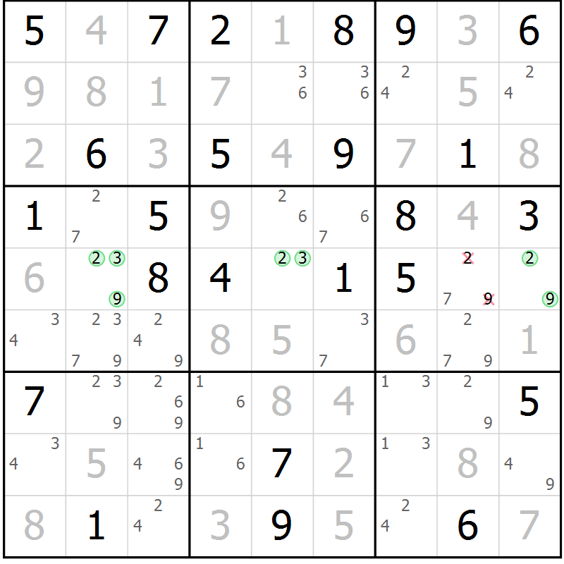 Position des candidats pour la solution de la Gr 61 page 64 du magazine de sudoku Maestro n° 099