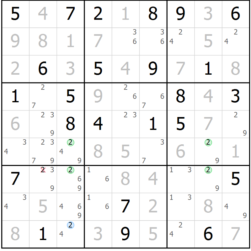 Position des candidats pour la solution de la Gr 61 page 64 du magazine de sudoku Maestro n° 099