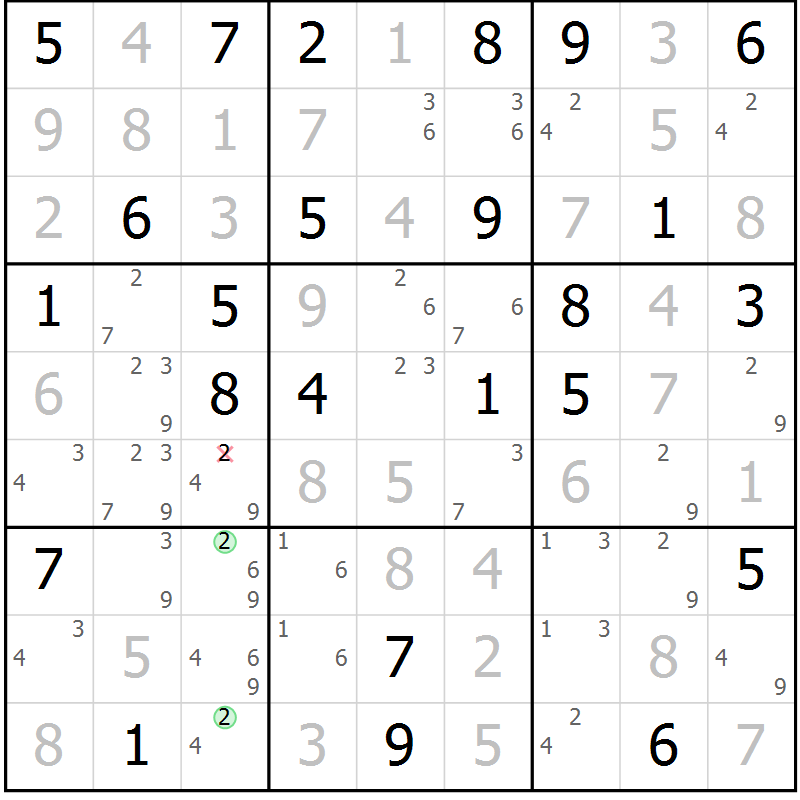 Position des candidats pour la solution de la Gr 61 page 64 du magazine de sudoku Maestro n° 099