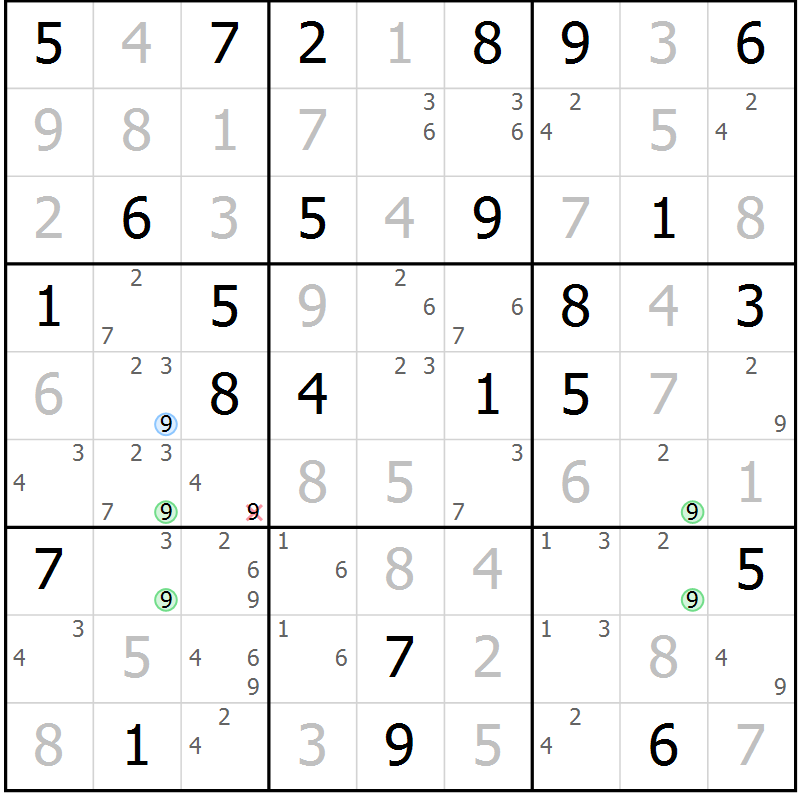 Position des candidats pour la solution de la Gr 61 page 64 du magazine de sudoku Maestro n° 099