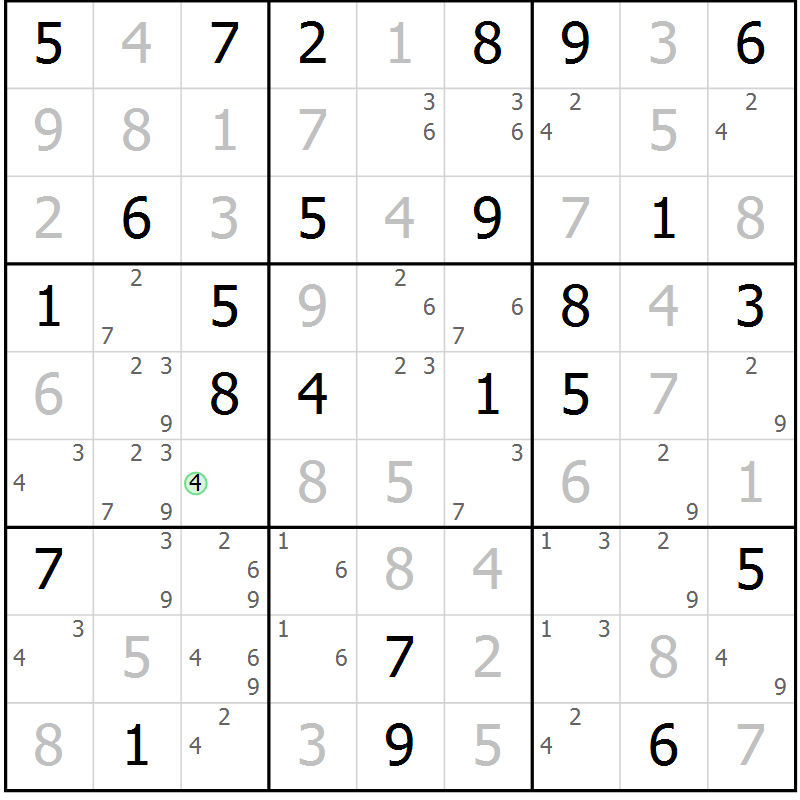 Position des candidats pour la solution de la Gr 61 page 64 du magazine de sudoku Maestro n° 099