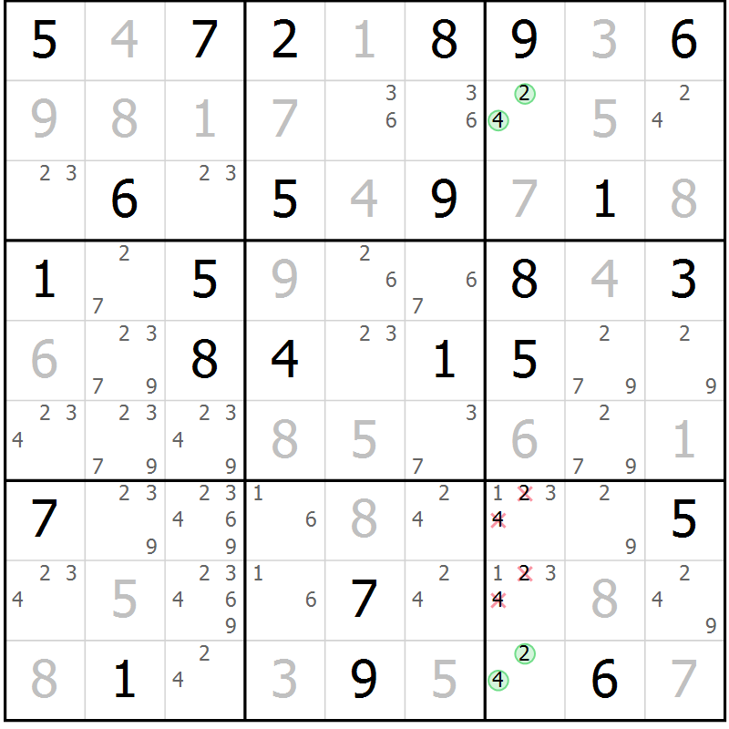 Position des candidats pour la solution de la Gr 61 page 64 du magazine de sudoku Maestro n° 099