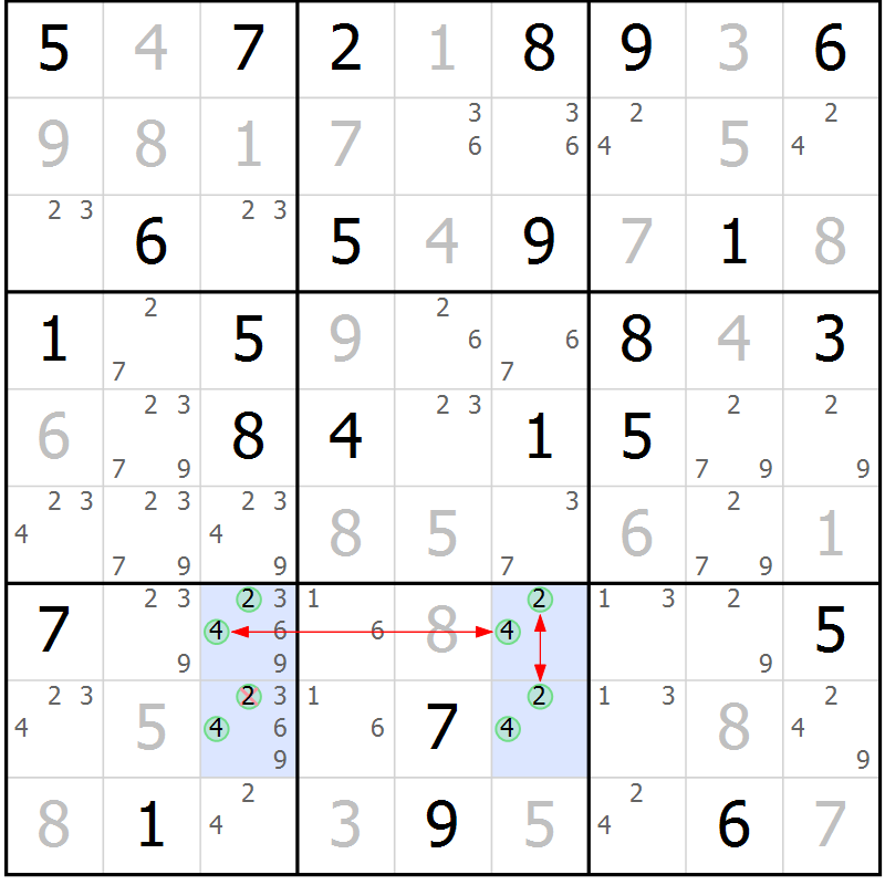Position des candidats pour la solution de la Gr 61 page 64 du magazine de sudoku Maestro n° 099