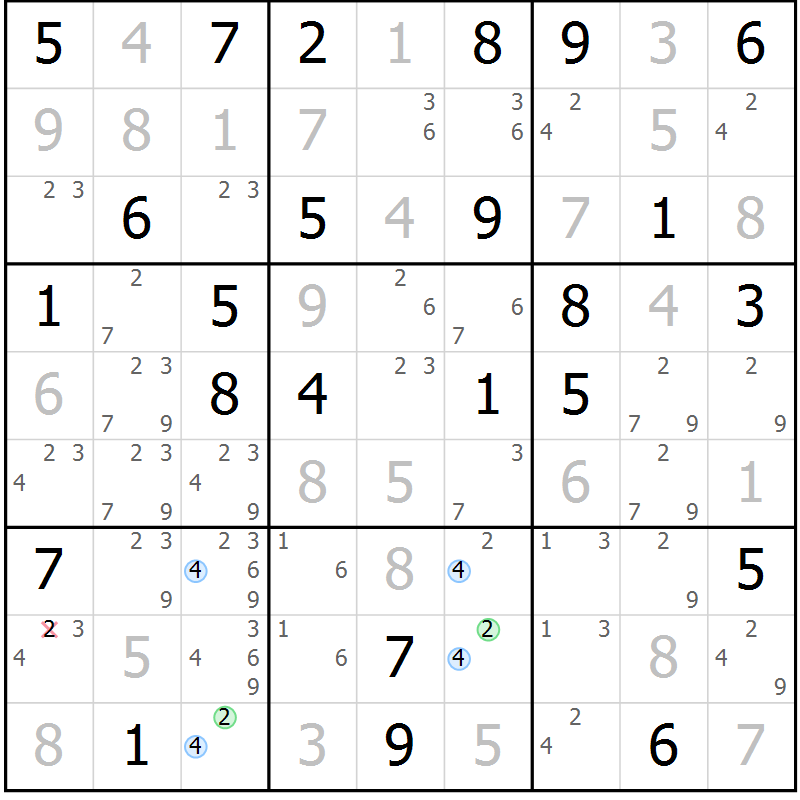 Position des candidats pour la solution de la Gr 61 page 64 du magazine de sudoku Maestro n° 099