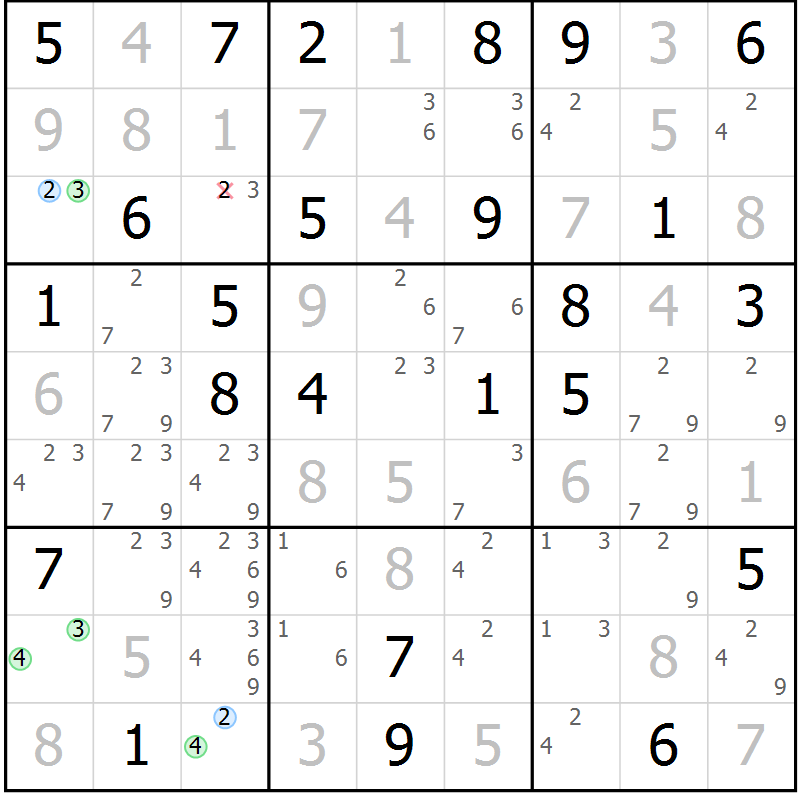 Position des candidats pour la solution de la Gr 61 page 64 du magazine de sudoku Maestro n° 099