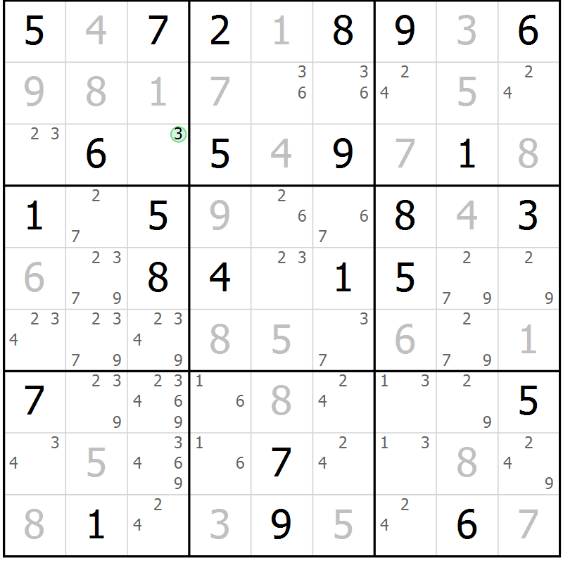 Position des candidats pour la solution de la Gr 61 page 64 du magazine de sudoku Maestro n° 099