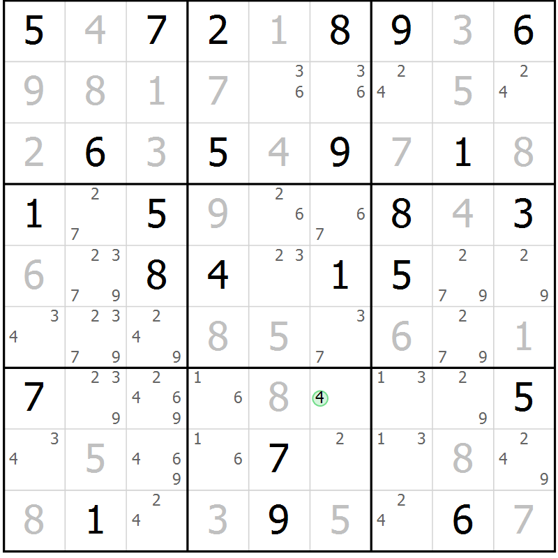 Position des candidats pour la solution de la Gr 61 page 64 du magazine de sudoku Maestro n° 099