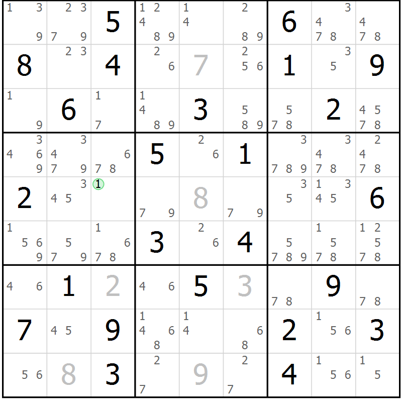 Position des candidats pour la solution de la Gr 62 page 65 du magazine de sudoku Maestro n° 099