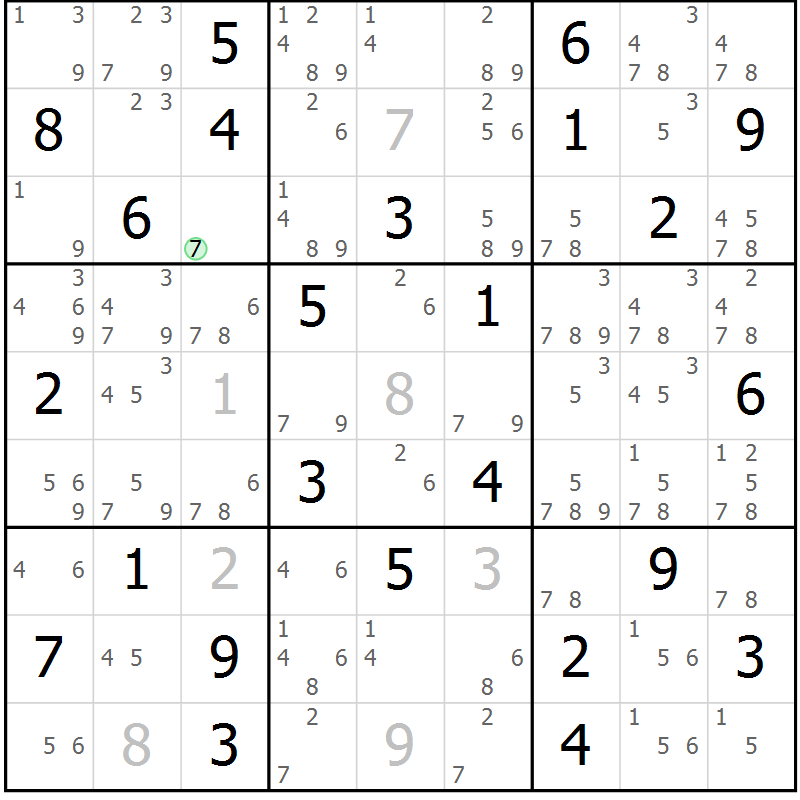 Position des candidats pour la solution de la Gr 62 page 65 du magazine de sudoku Maestro n° 099