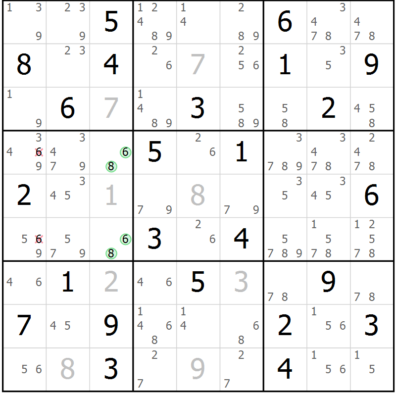 Position des candidats pour la solution de la Gr 62 page 65 du magazine de sudoku Maestro n° 099