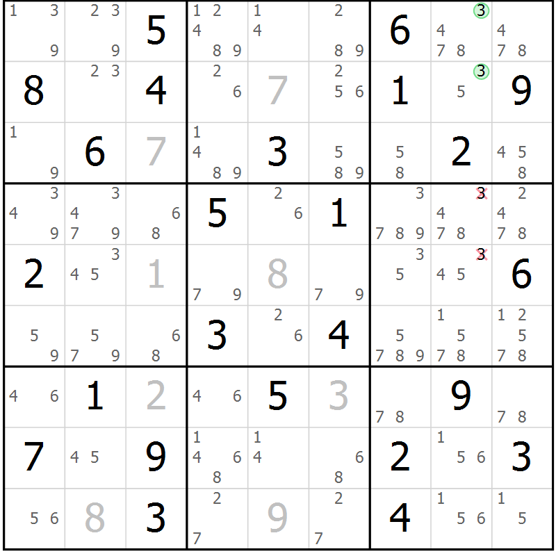 Position des candidats pour la solution de la Gr 62 page 65 du magazine de sudoku Maestro n° 099