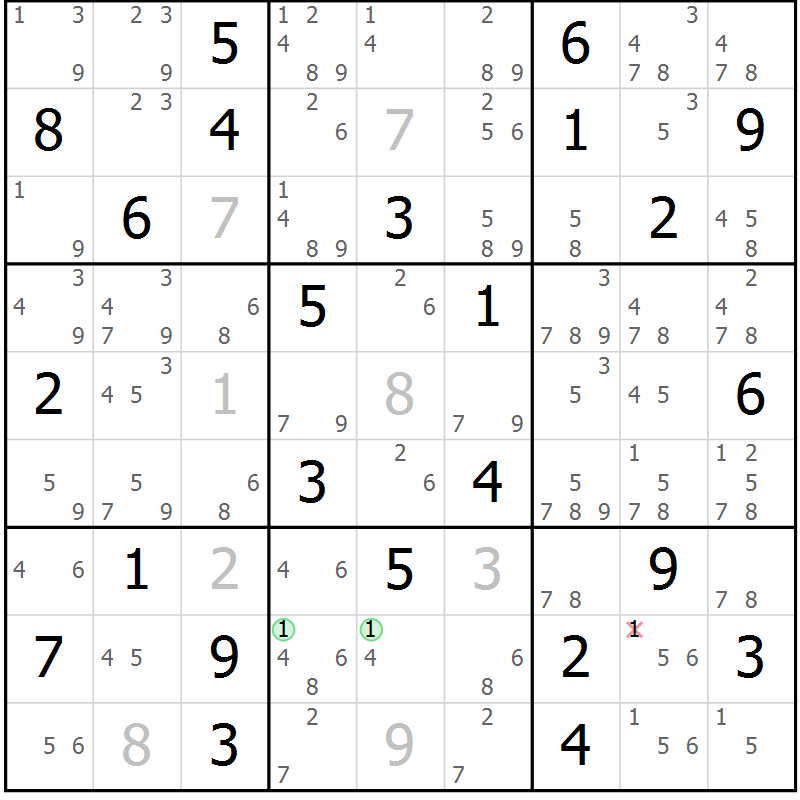 Position des candidats pour la solution de la Gr 62 page 65 du magazine de sudoku Maestro n° 099