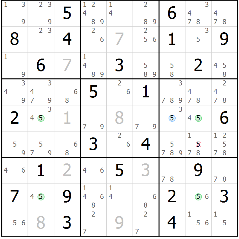 Position des candidats pour la solution de la Gr 62 page 65 du magazine de sudoku Maestro n° 099
