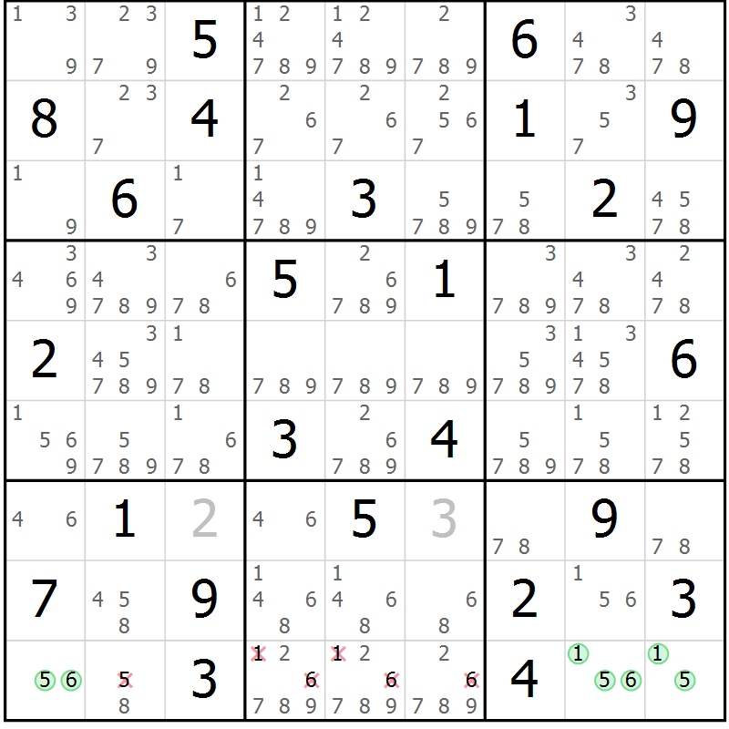 Position des candidats pour la solution de la Gr 62 page 65 du magazine de sudoku Maestro n° 099