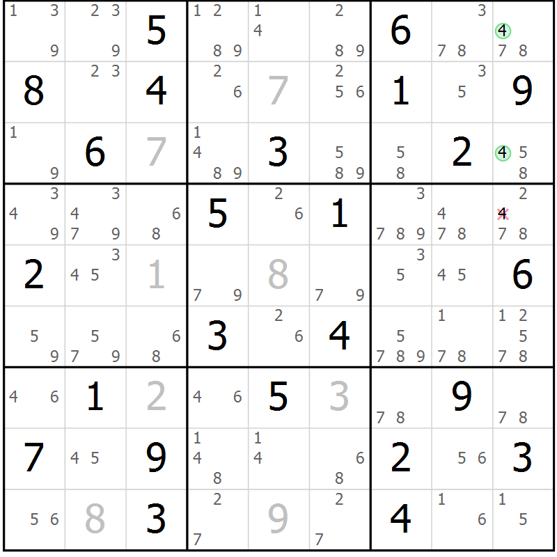 Position des candidats pour la solution de la Gr 62 page 65 du magazine de sudoku Maestro n° 099