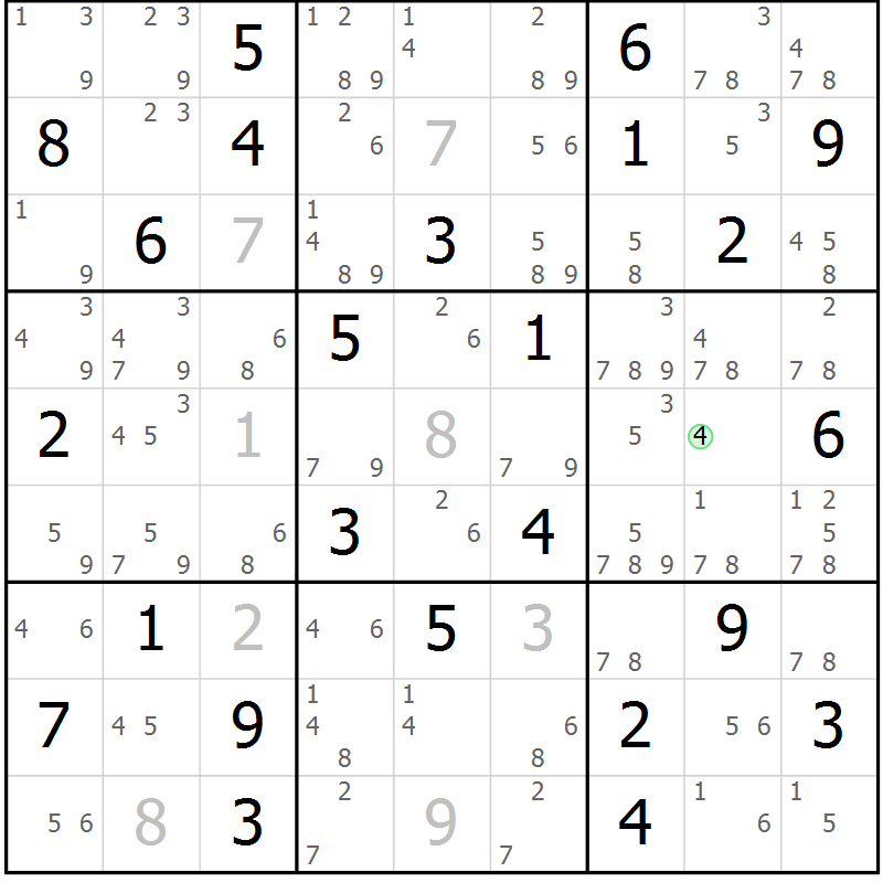 Position des candidats pour la solution de la Gr 62 page 65 du magazine de sudoku Maestro n° 099