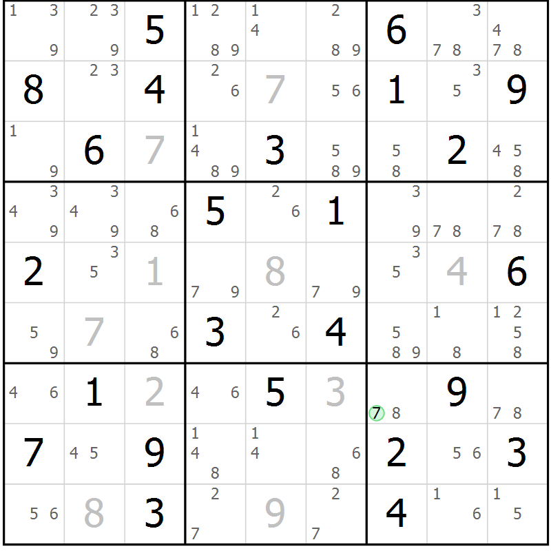 Position des candidats pour la solution de la Gr 62 page 65 du magazine de sudoku Maestro n° 099